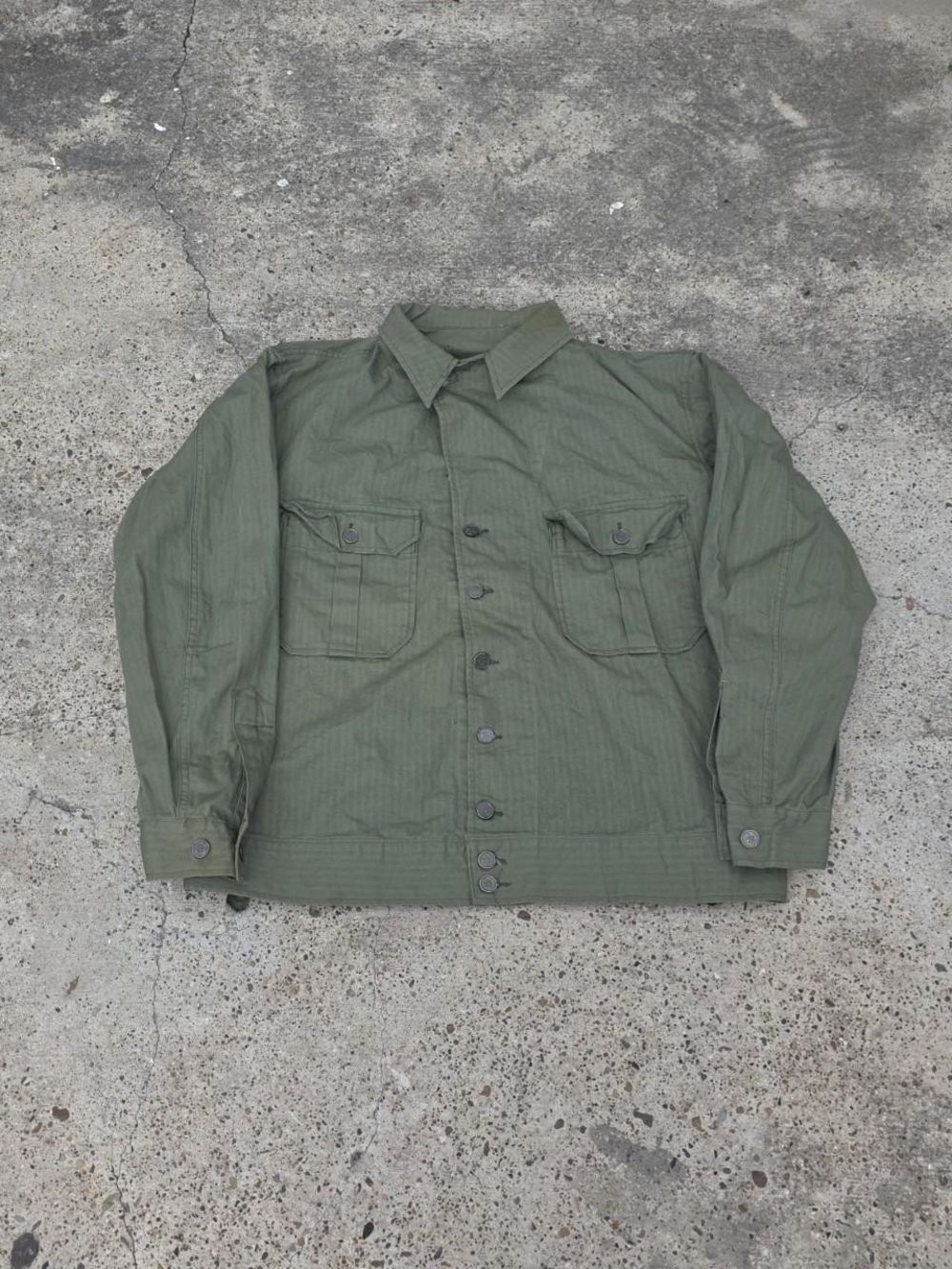 Vintage WWII Army Field Shirt 1943 Herringbone 13 Star Buttons Size 44